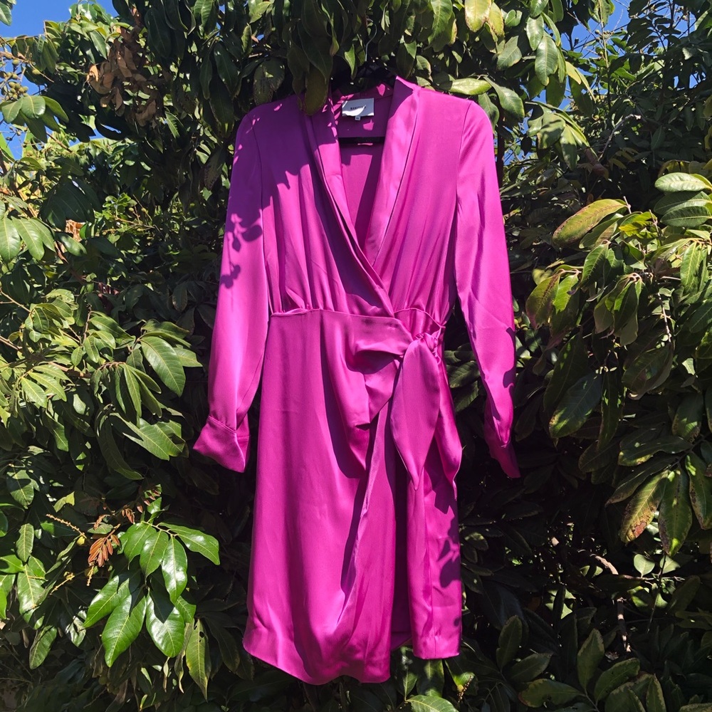 Nanushka magenta purple satin wrap mini dress